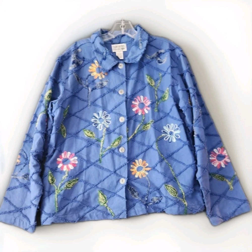 Vtg Tantrum Collection Floral Embroidered Buttonโ Up Cottagecore Grannycore Sz L